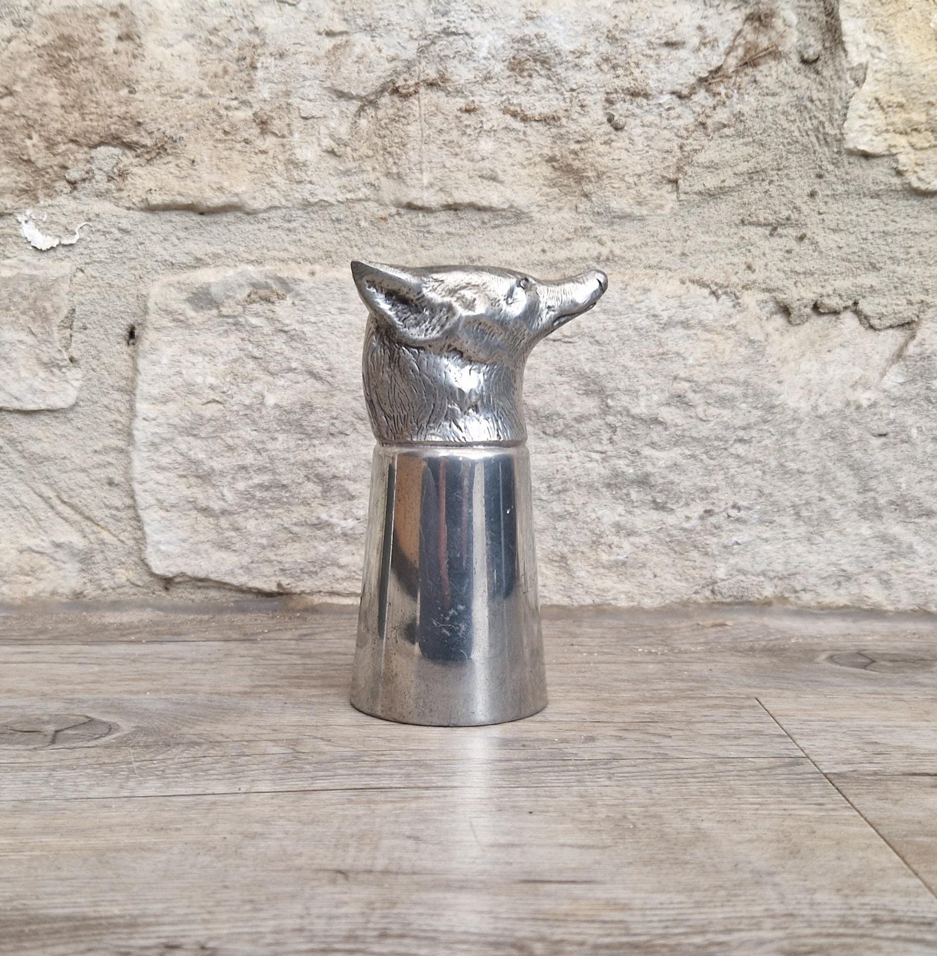 Vintage English Sheffield Pewter Silver Plated Fox Head Stirrup Cup
