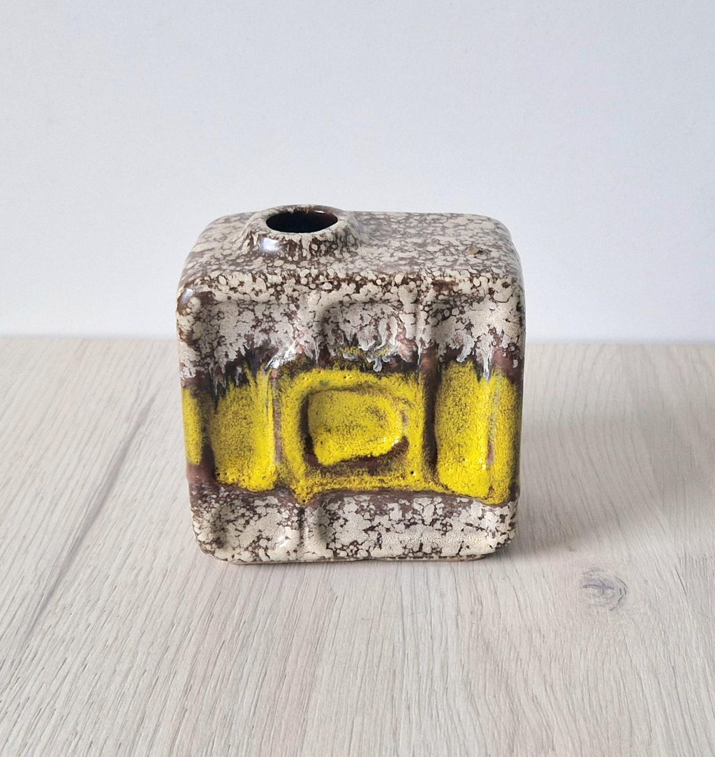 Vintage 1960's Strehla Yellow Fat Lava Block Chimney Vase GDR East German