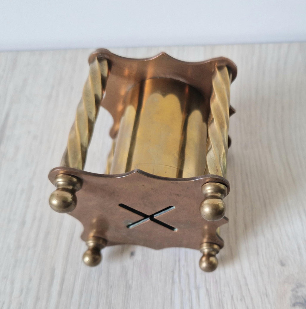 Rare Arts & Crafts Copper And Brass Folk Art Twisted Pillar Desk Money Box