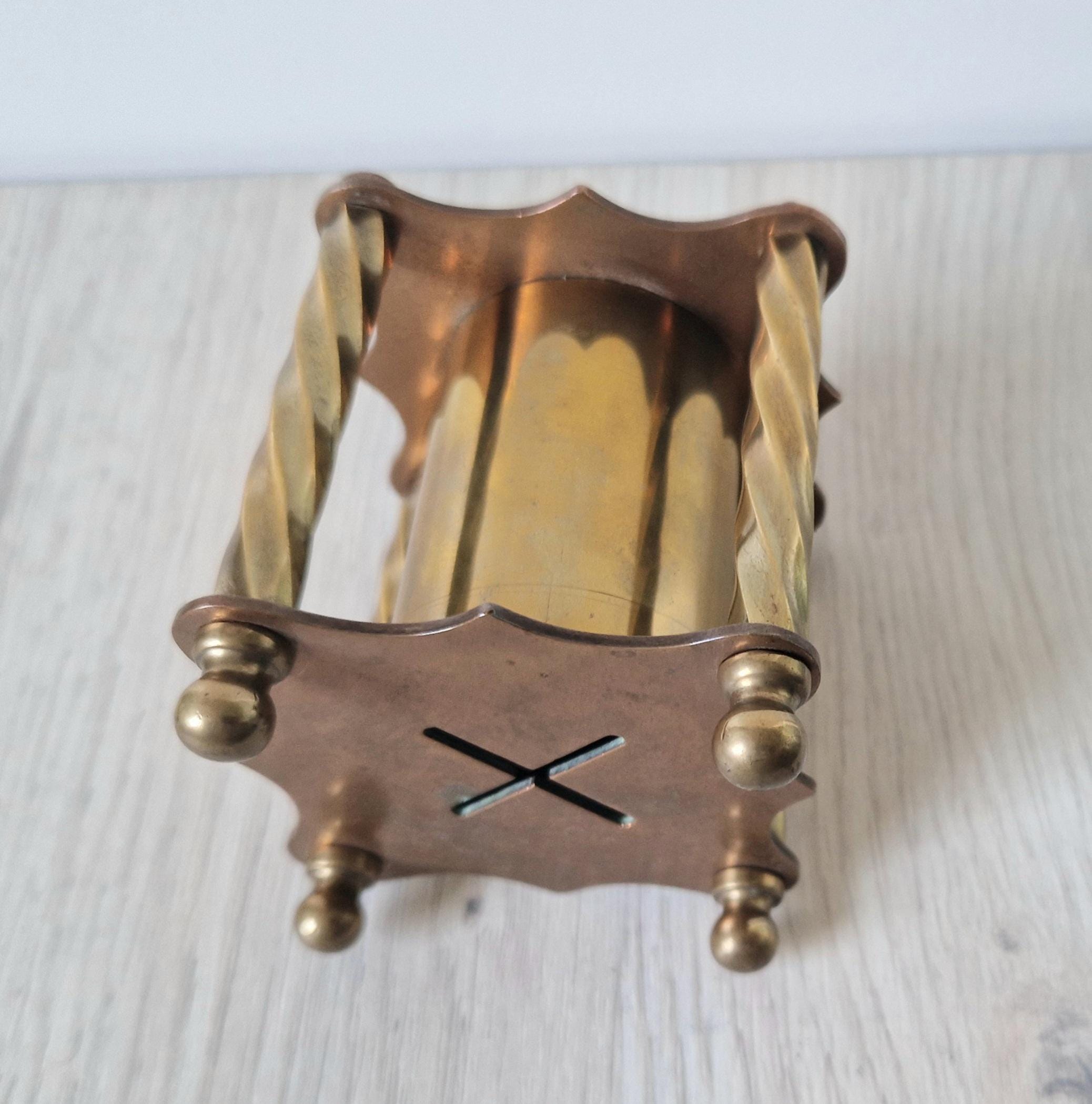 Rare Arts & Crafts Copper And Brass Folk Art Twisted Pillar Desk Money Box