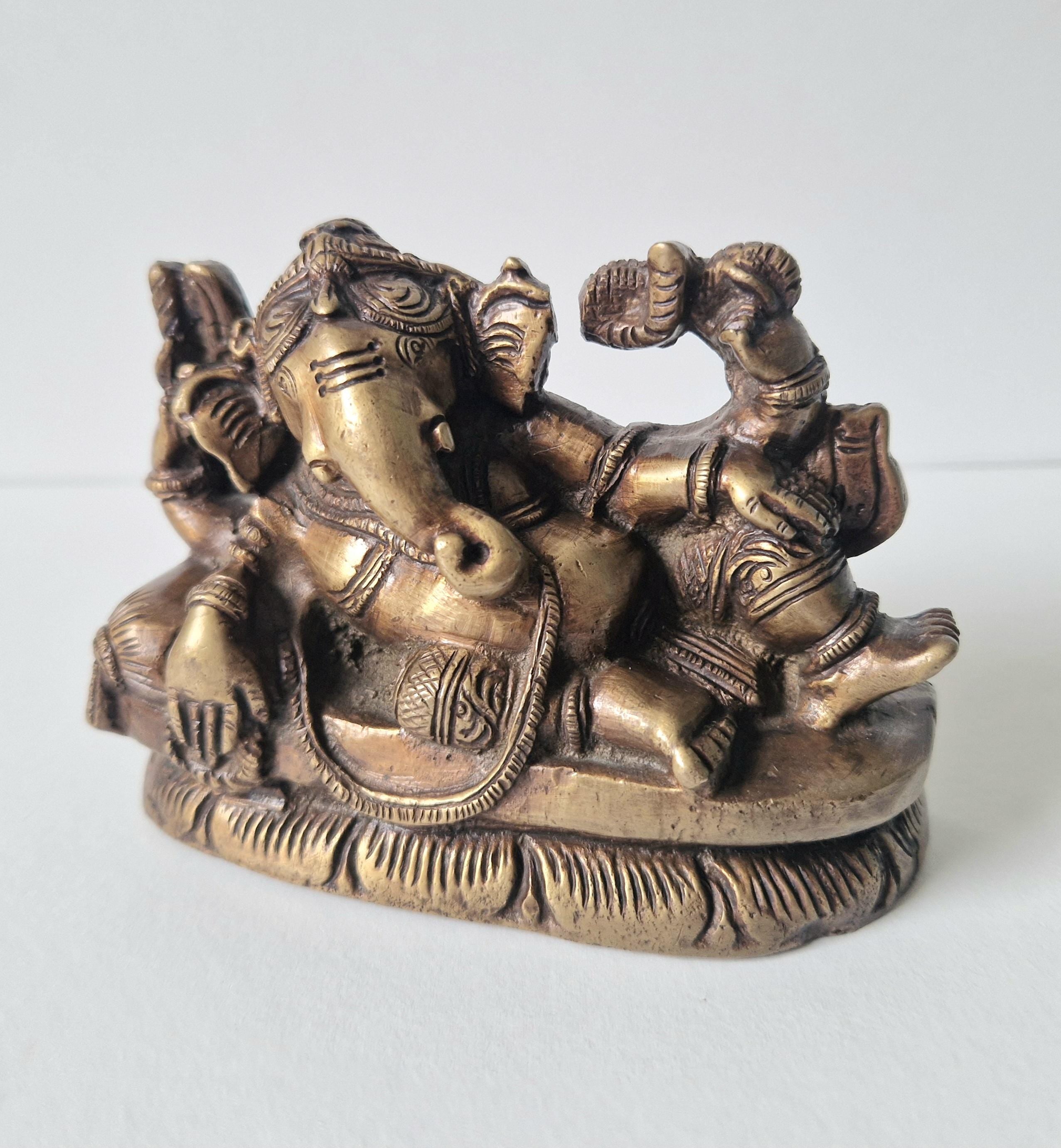 Vintage Bronze Lord Ganesh Ganesha Hindu Diety Recumbent Figure