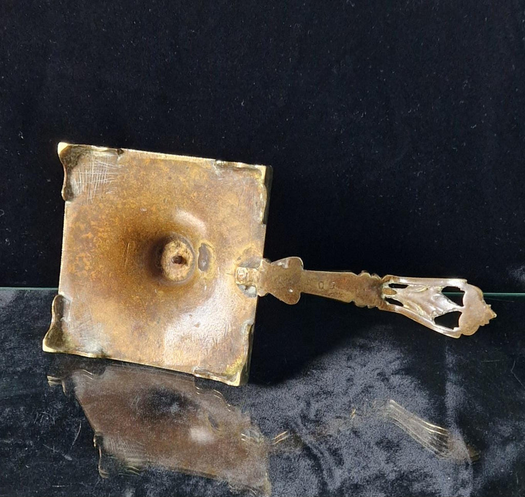 Fine French Antique Rococo Solid Brass Square Tiered Footed Chamberstick