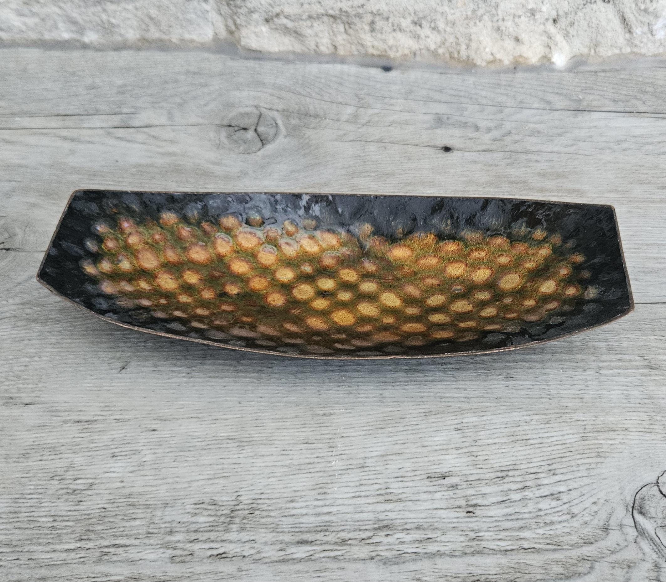 Midcentury Metal Enamel Trinket Dish Oblong Curved Coffee Table Small Dish 18cm Long