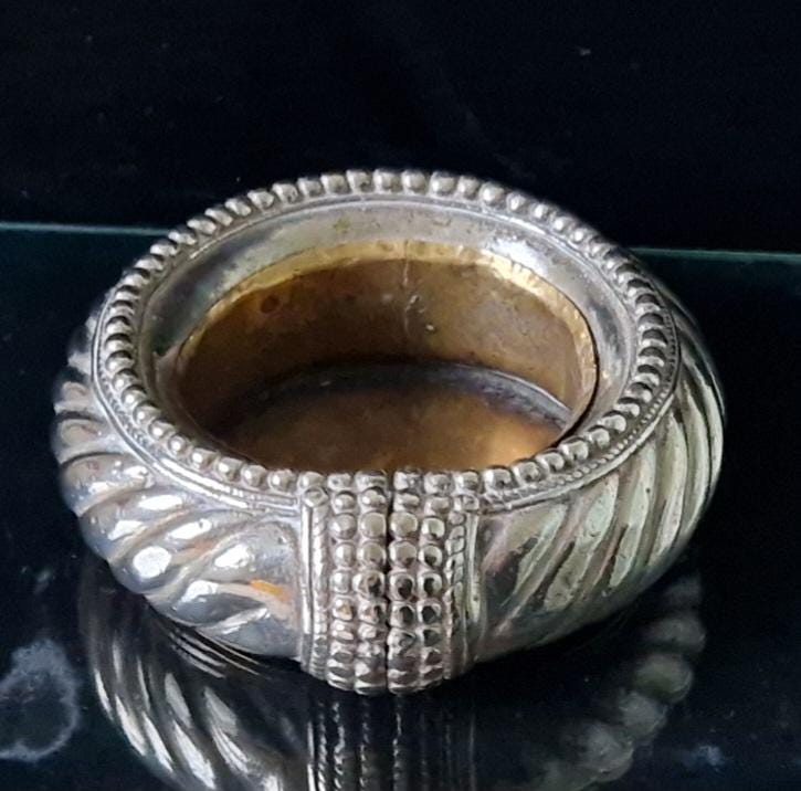 Antique North African Moroccan Silver Metal & Brass Slave Anklet Vide Poche Desk Catchall Dish