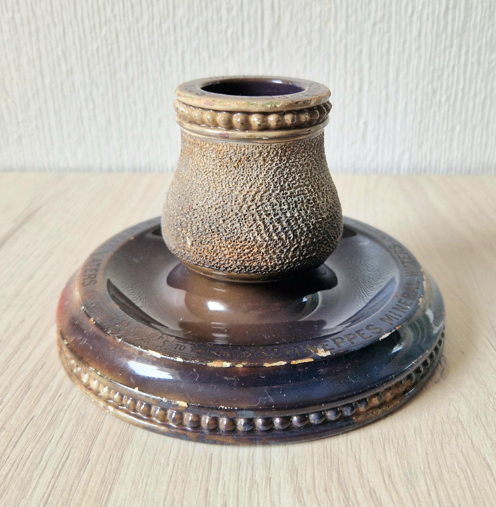 Rare Antique Empire Works Schweppes Pub Ceramic Stoneware Match Strike Holder