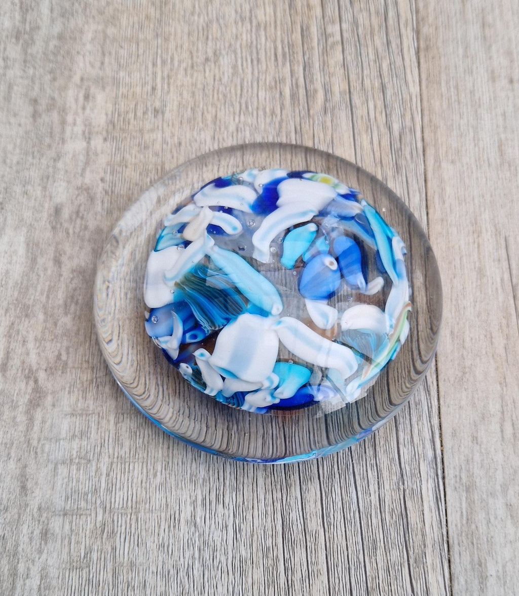 Large Murano Art Glass Stretched Blue Cane Disc Paperweight