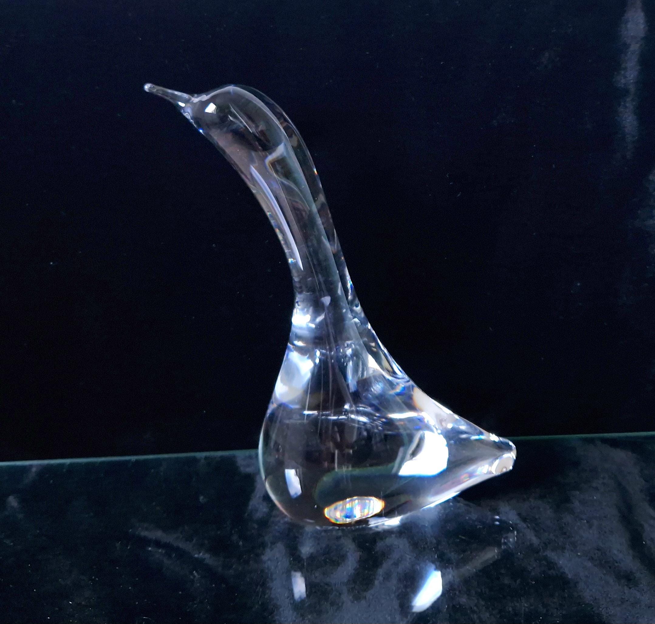 Daum France Crystal Goose Head Up Figure Ornament 19cm Signed Vintage
