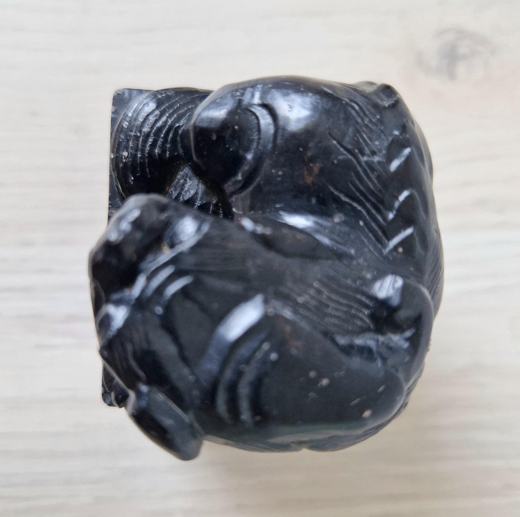 Antique Carved Black Hardstone Foo Dog Chinese Chop Block Seal 8.5cm