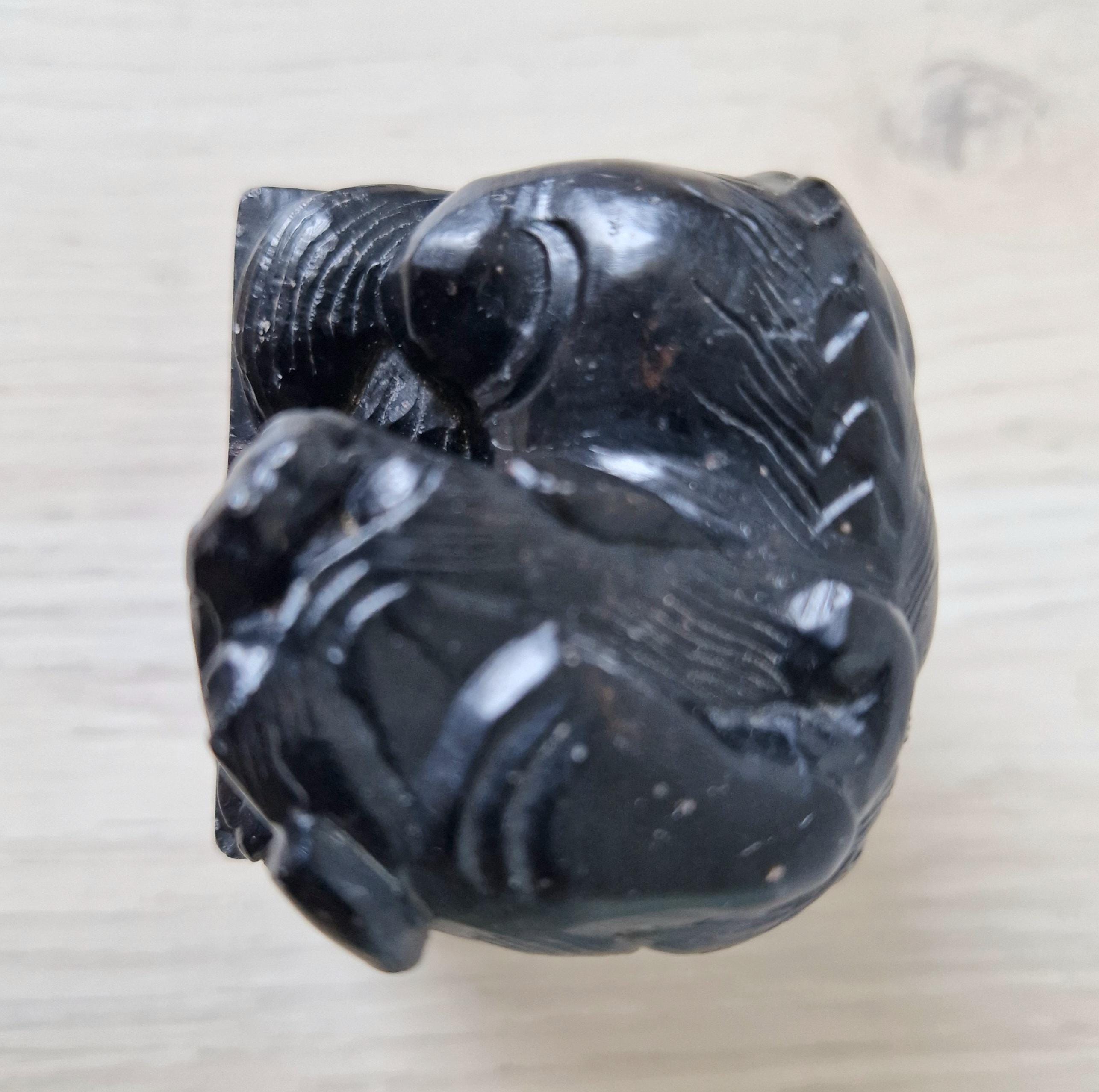Antique Carved Black Hardstone Foo Dog Chinese Chop Block Seal 8.5cm