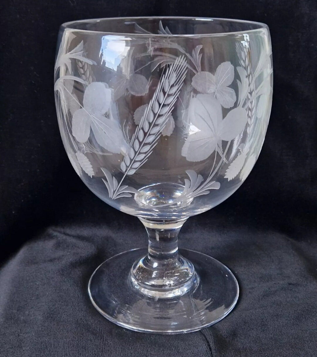 Antique Fine Engraved 19th Century Hops & Barley Enlarged Serving Rummer c1840