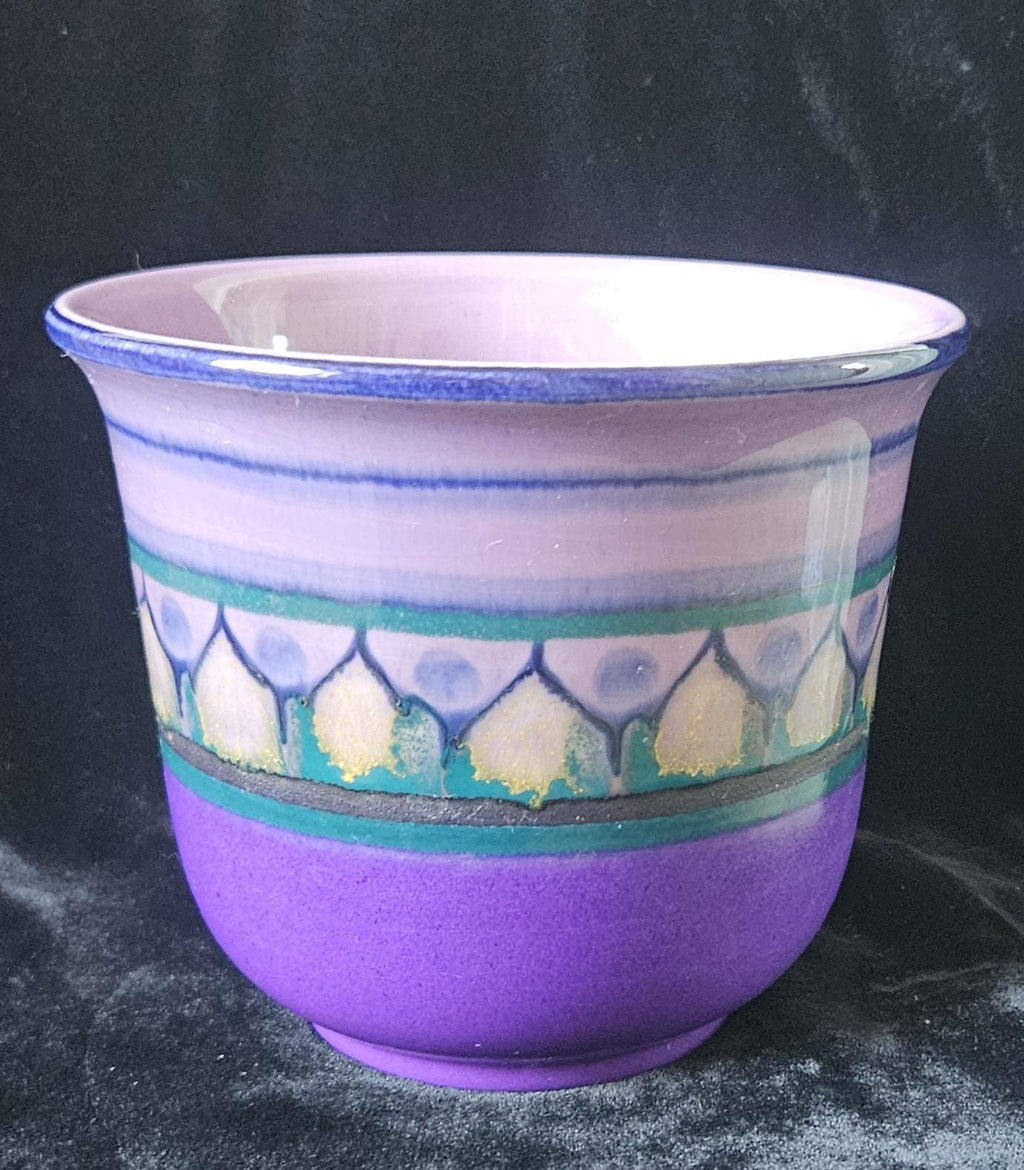 MidCentury Small Ceramic Planter Purples Flora Gouda Holland hand decorated Lila design 60's