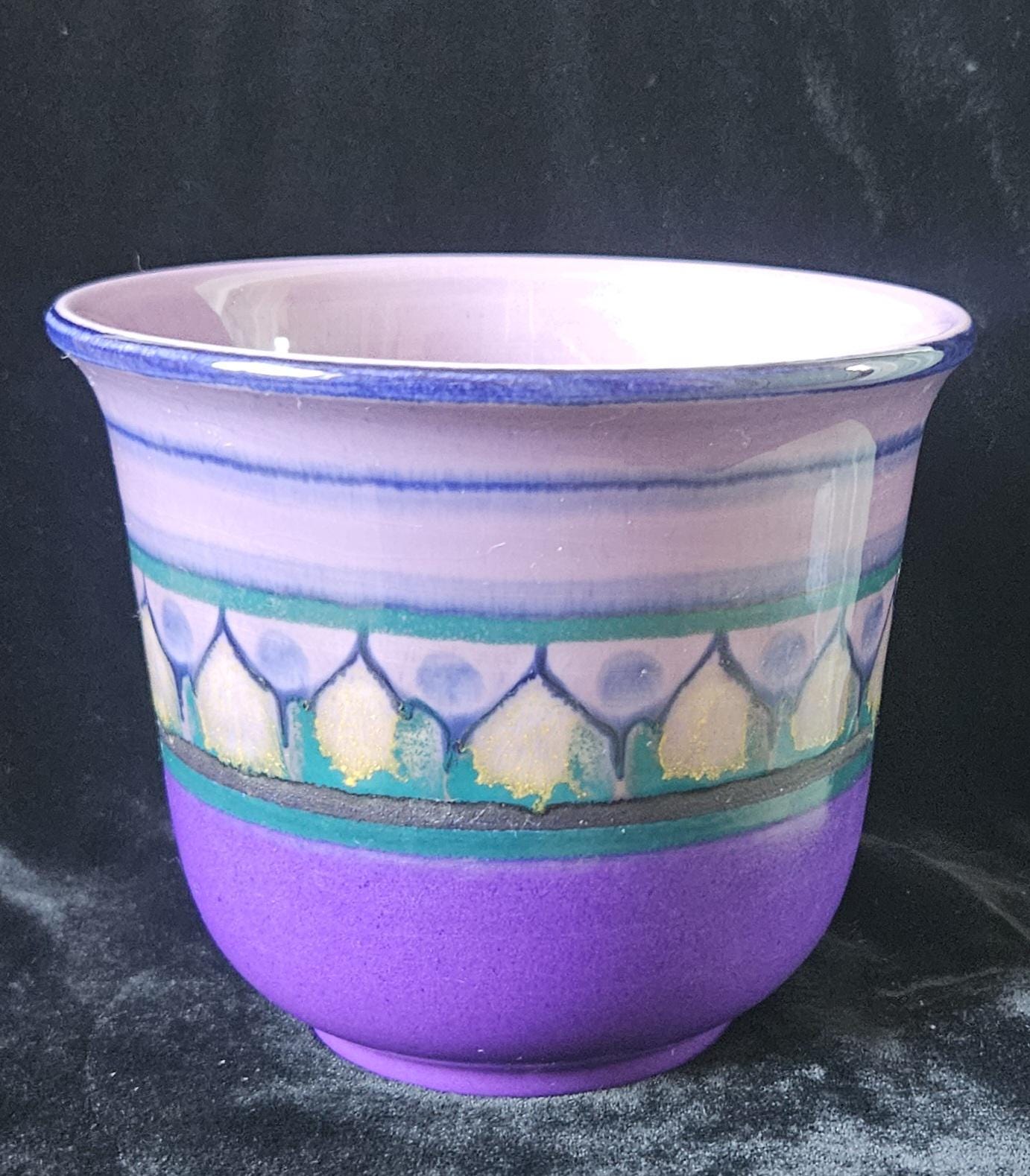 MidCentury Small Ceramic Planter Purples Flora Gouda Holland hand decorated Lila design 60's