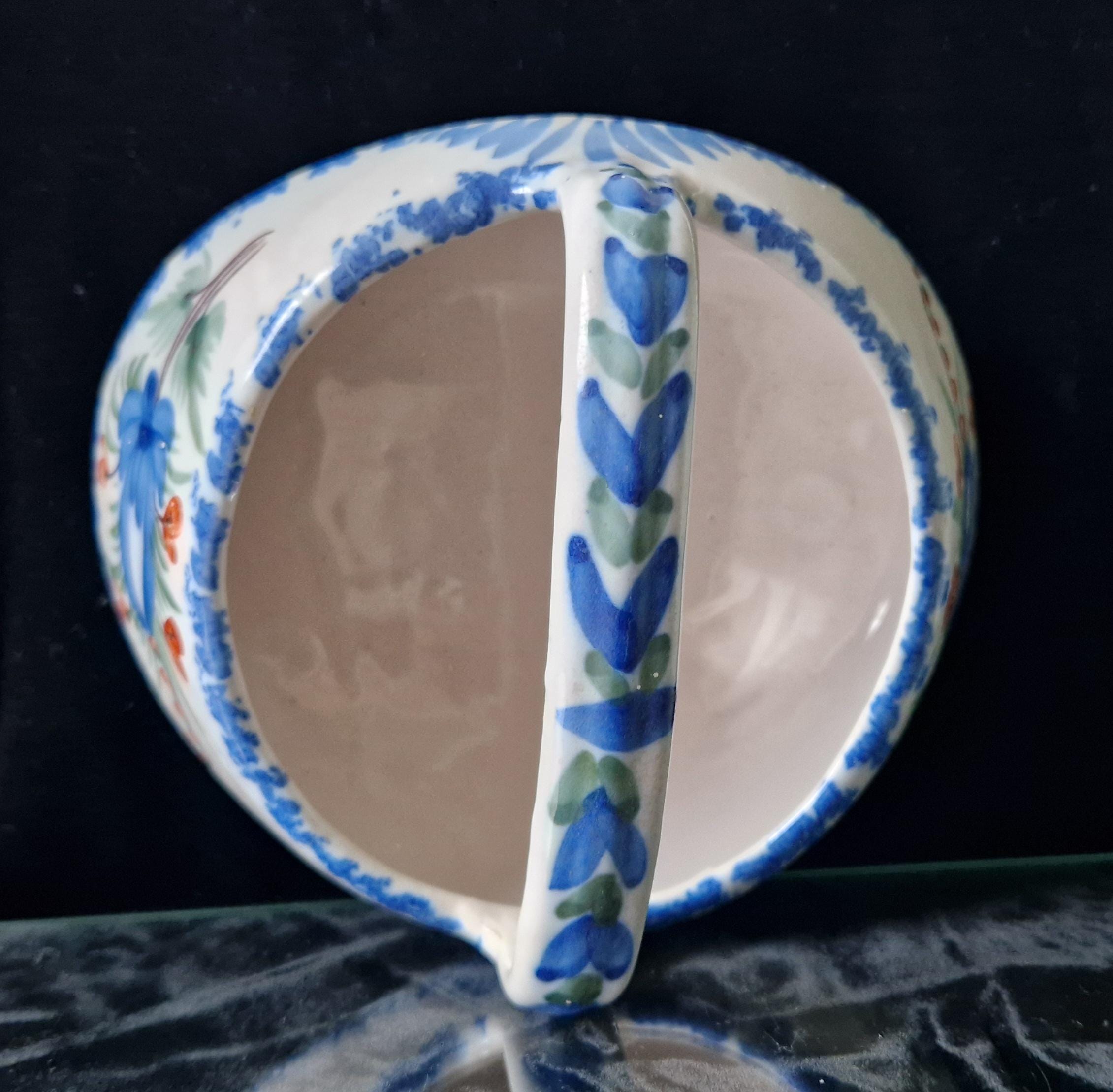 Antique Quimper Faience Floral Basket Vase Ornament - 18cm Decorative Basket France