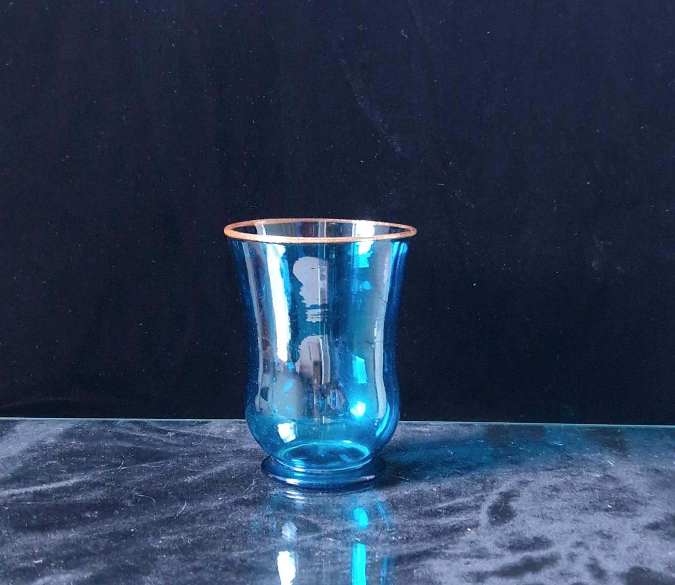 19th Century Hand Blown Peacock Blue Glass Beaker: Aventurine Rim
