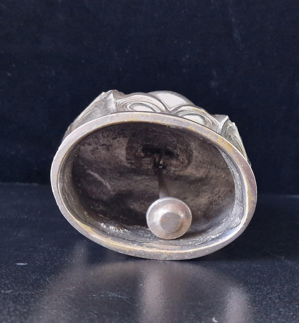 Antique Art Nouveau Silvered Bronze Large Ornate Decorated Table Bell