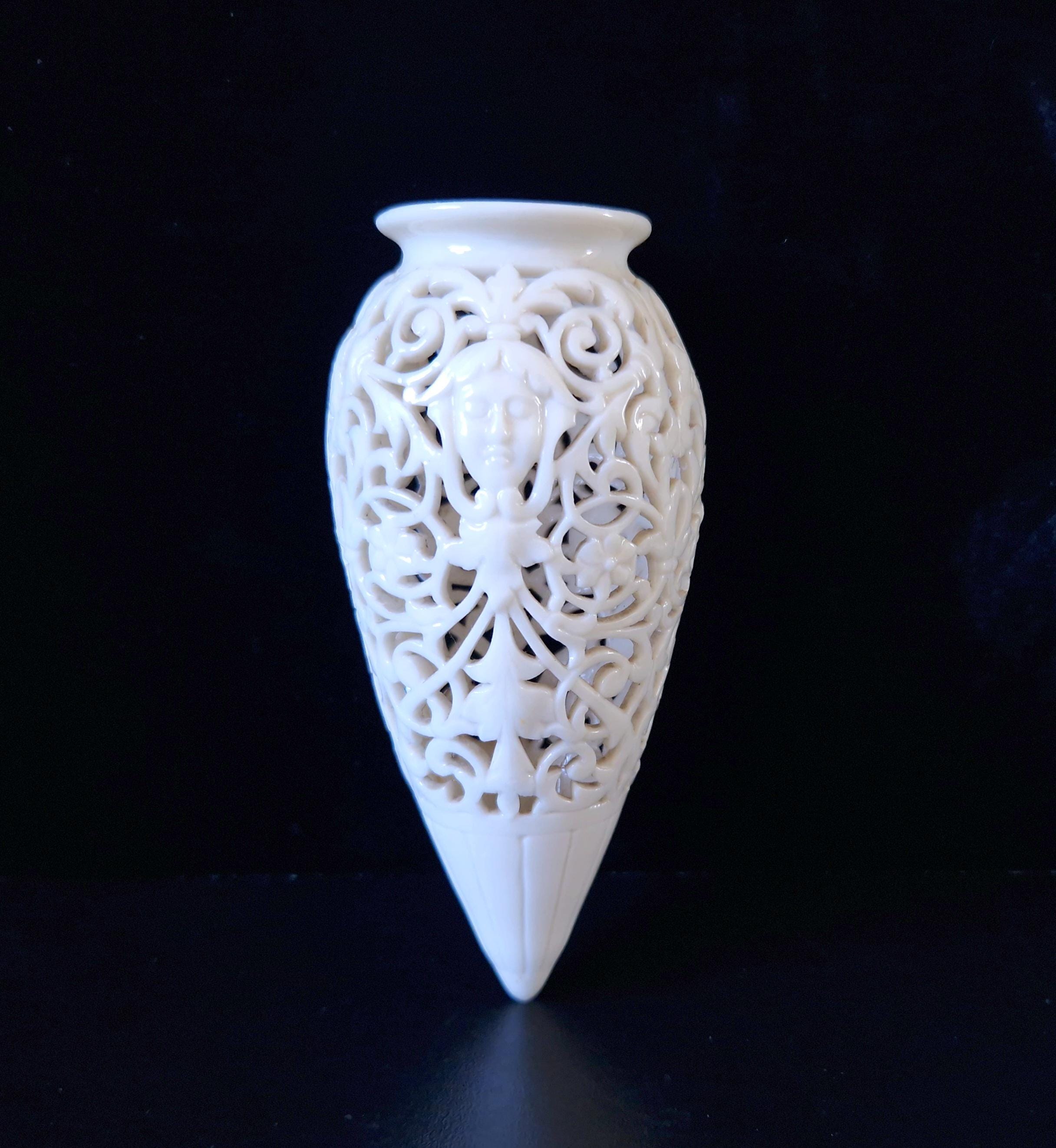 Graingers Worcester Porcelain Vase: 19th Century Reticulated Spill/Posey