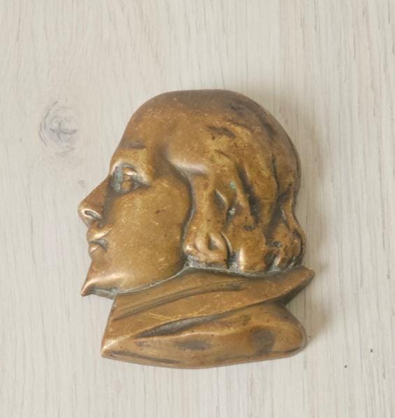 Antique Bronze William Shakespeare Portrait Wall Plaque 10cm X 8cm Heavy Rare