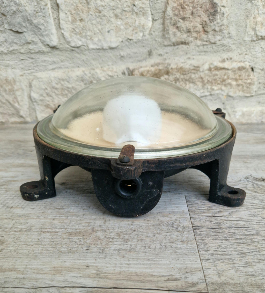 Vintage Industrial Marine Bulkhead Wall Light Cast Iron Round Fixture
