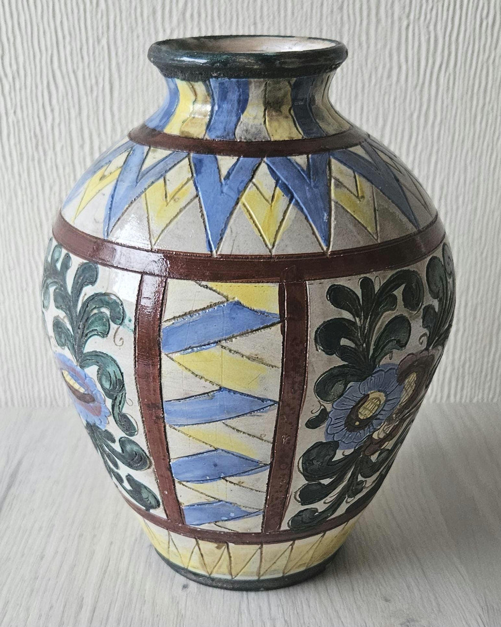 Vintage Italian Handpainted Vase Zulimo Aretini Italy Bird Fauna Design Mid-Century *some Damage 20cm Tall