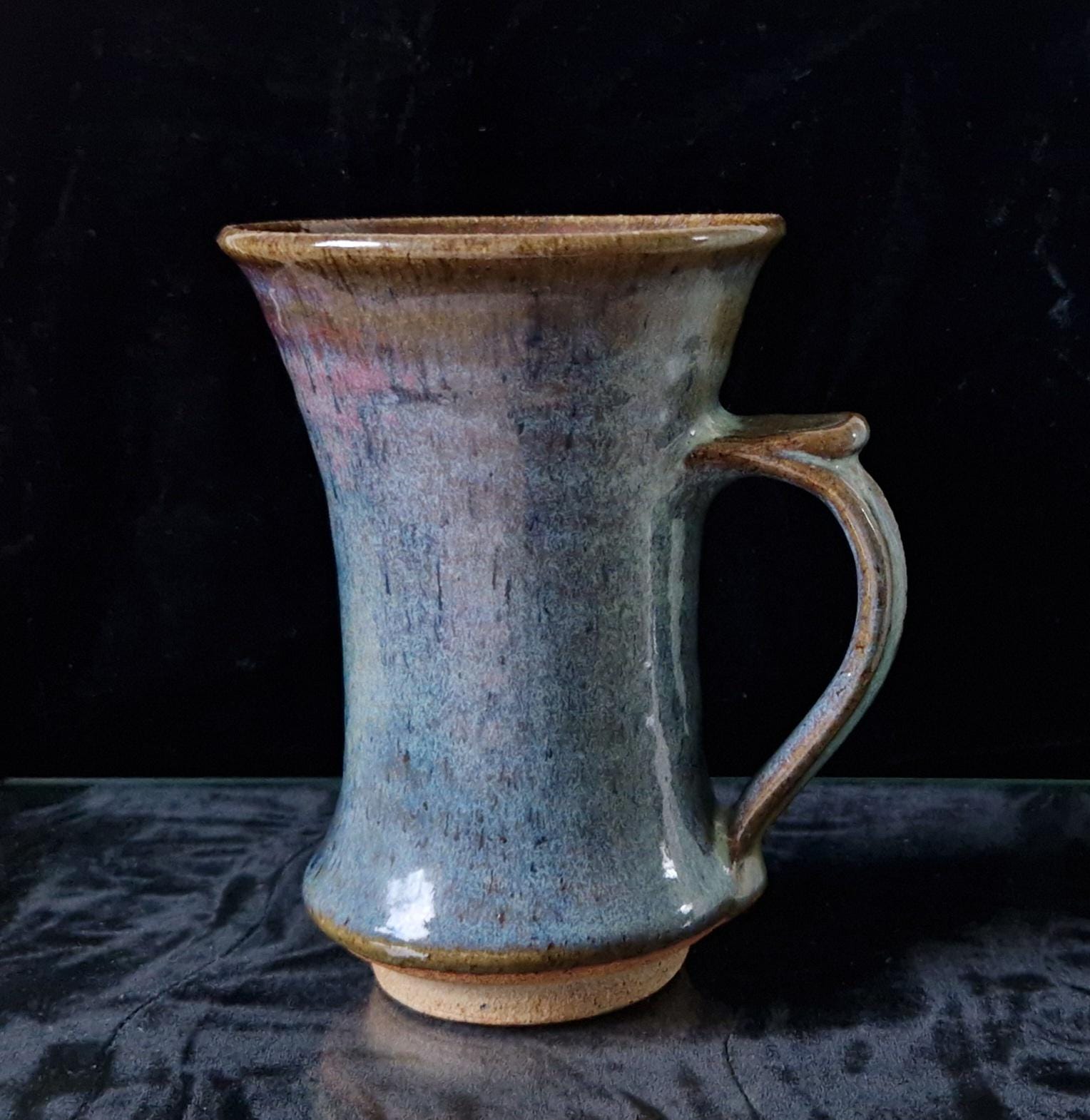 Midcentury Adrian Lewis Evans Flared Rim Multi-Colour Glaze Studio Pottery Stoneware Tall Tankard Signed