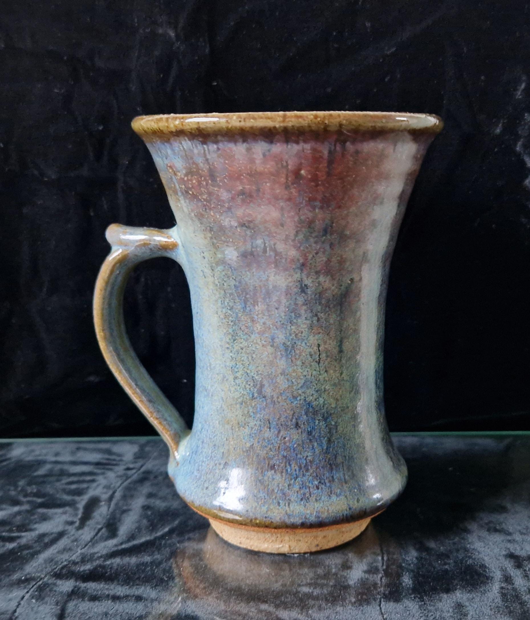 Midcentury Adrian Lewis Evans Flared Rim Multi-Colour Glaze Studio Pottery Stoneware Tall Tankard Signed