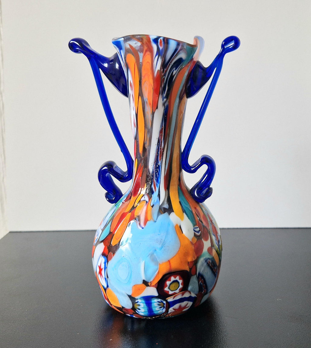 Fratelli Toso Vase Carnivale Millifiore Hand Blown Murano Glass Vase 1950's