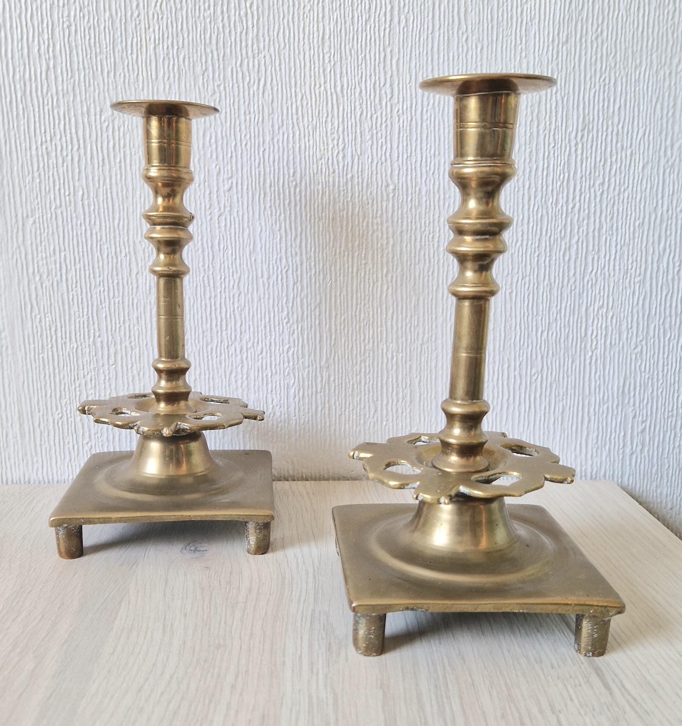 18th Century Solid Turned Brass Russian Sabbat Candle Holder Sticks Very Rare