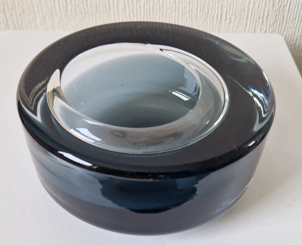 Per Lutken For Holmegaard Ashtray Bowl MCM Smoke Blue Danish Art Glass 1960's