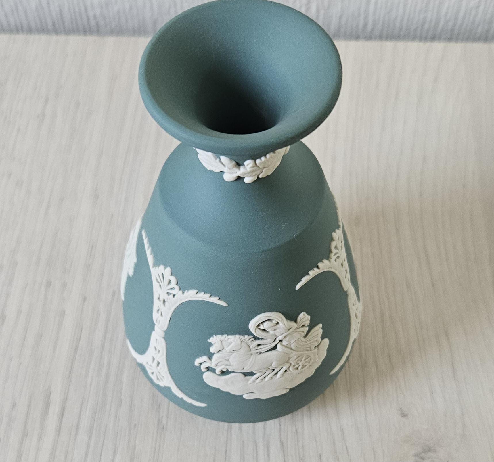 Vintage Teal Green Wedgwood Jasperware Bud Vase 5" Tall Rare