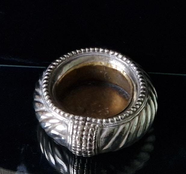 Antique North African Moroccan Silver Metal & Brass Slave Anklet Vide Poche Desk Catchall Dish