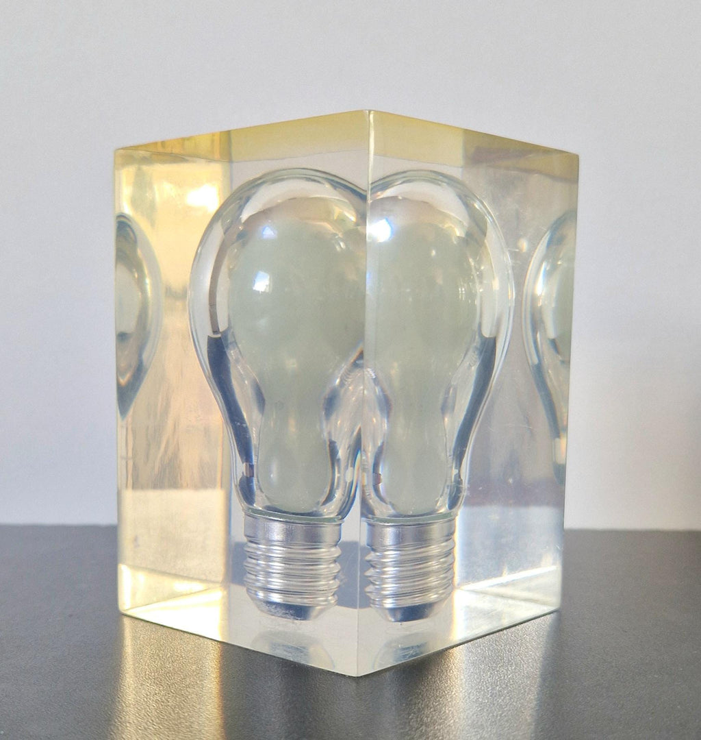 Midcentury Pierre Giraudon 1960s Pop Art Green Glow in The Dark Lucite Light Bulb Ornament