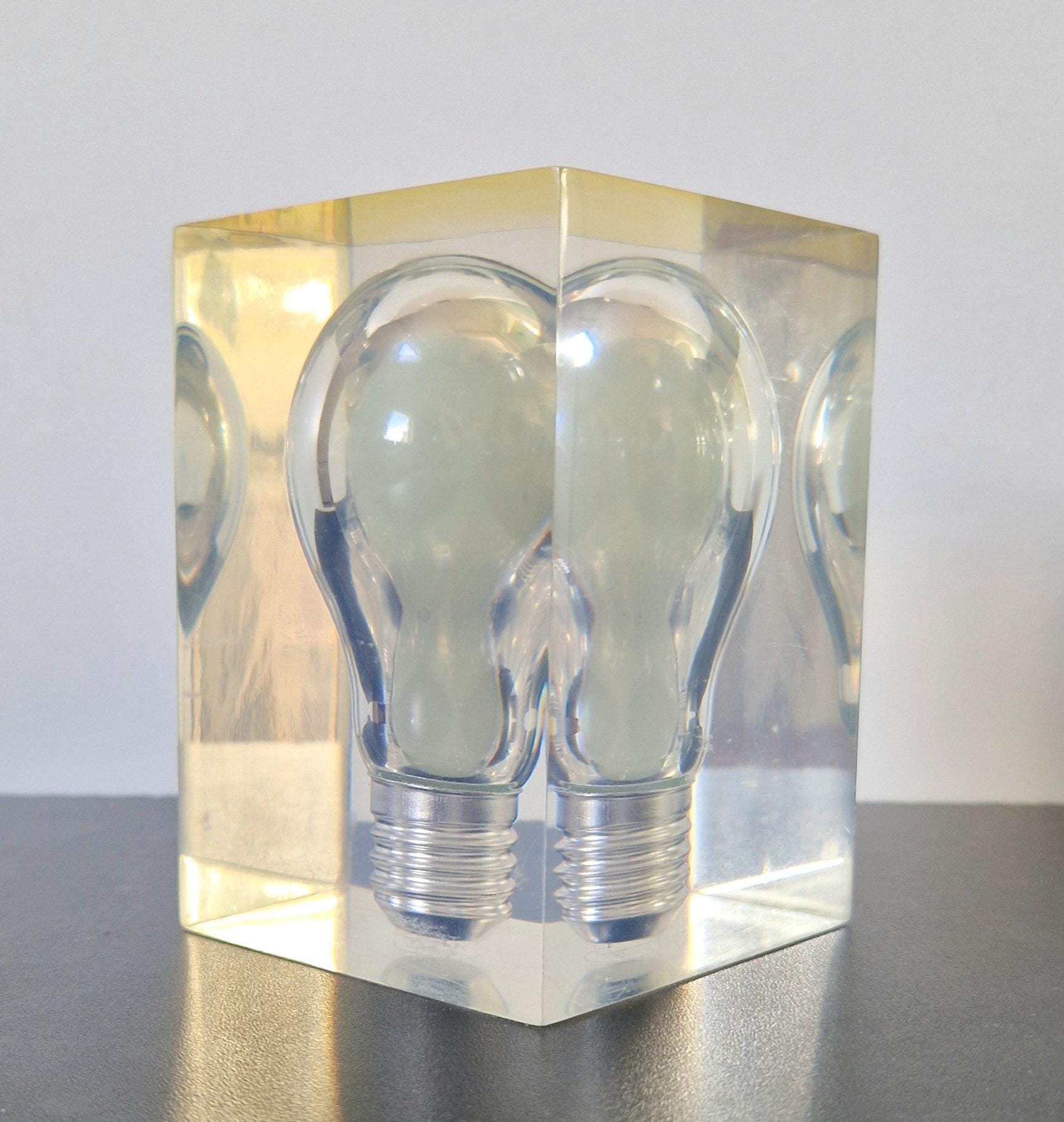 Midcentury Pierre Giraudon 1960s Pop Art Green Glow in The Dark Lucite Light Bulb Ornament