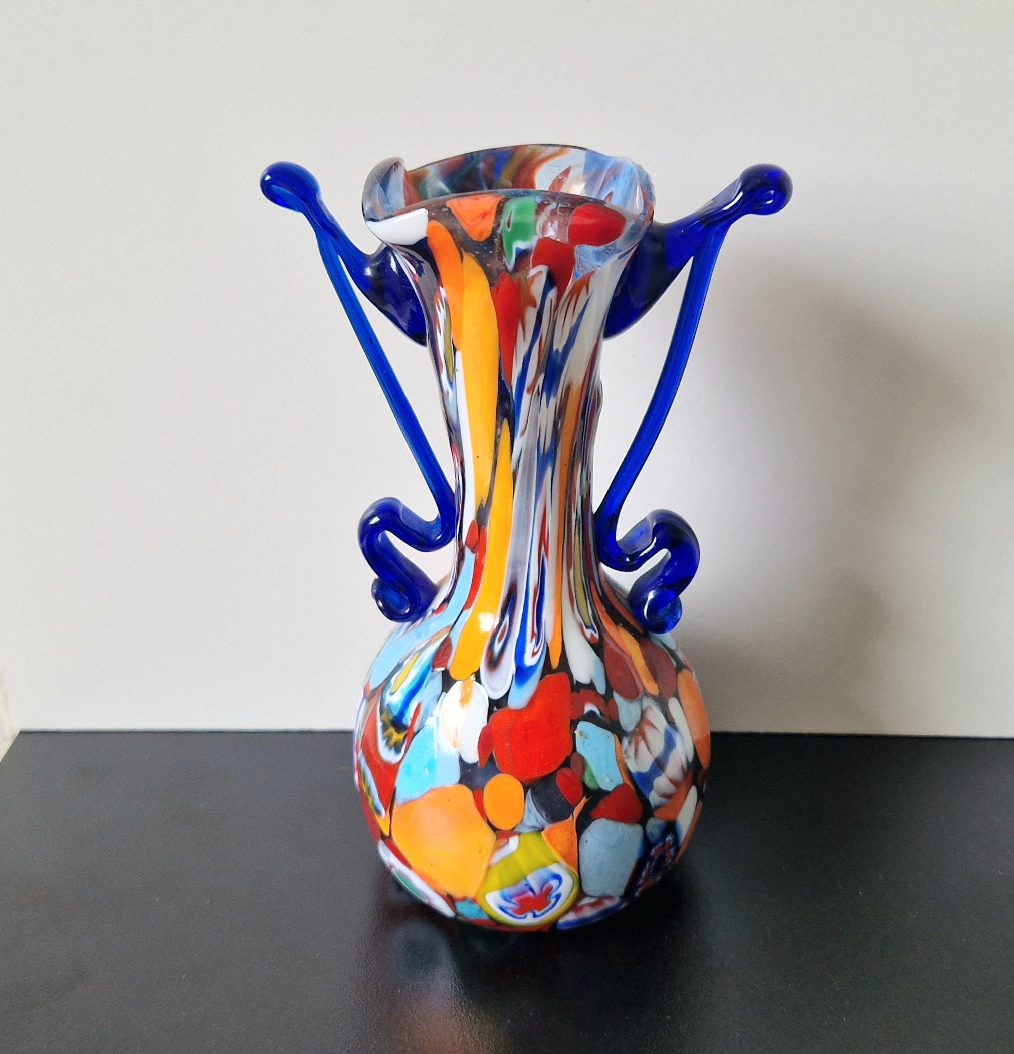 Fratelli Toso Vase Carnivale Millifiore Hand Blown Murano Glass Vase 1950's