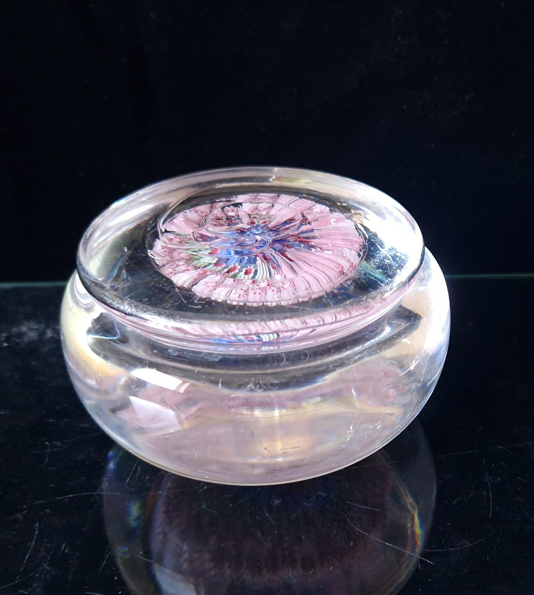 Old English Richardsons Magnum Concentric Millifiore Canes Footed Glass Paperweight