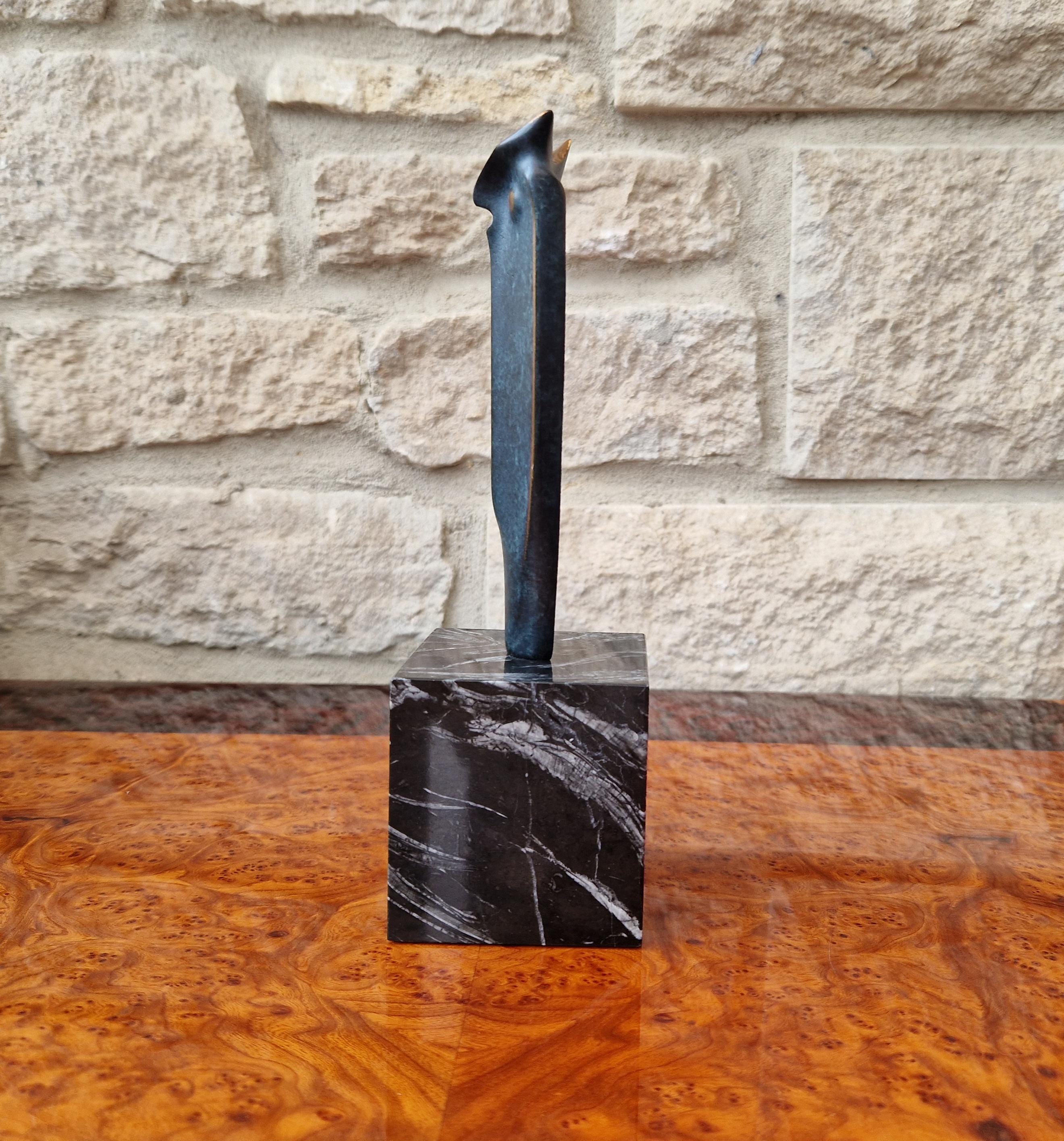 Vintage José Luis PEQUEÑO Sculpture Patinated Bronze Owl With Black Veined Italica Marble Plinth