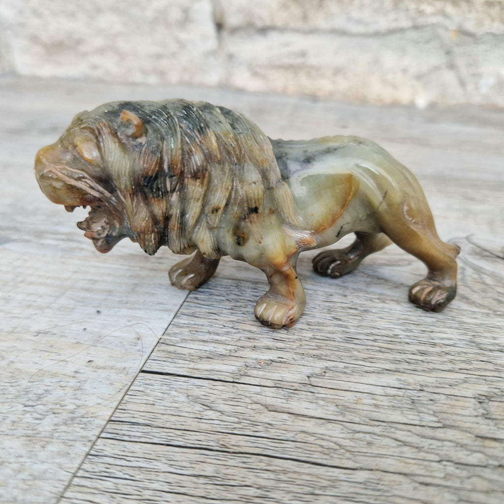 Vintage Fine Carved Jade Roaring Lion Sculpture Early 20th Century Ornament