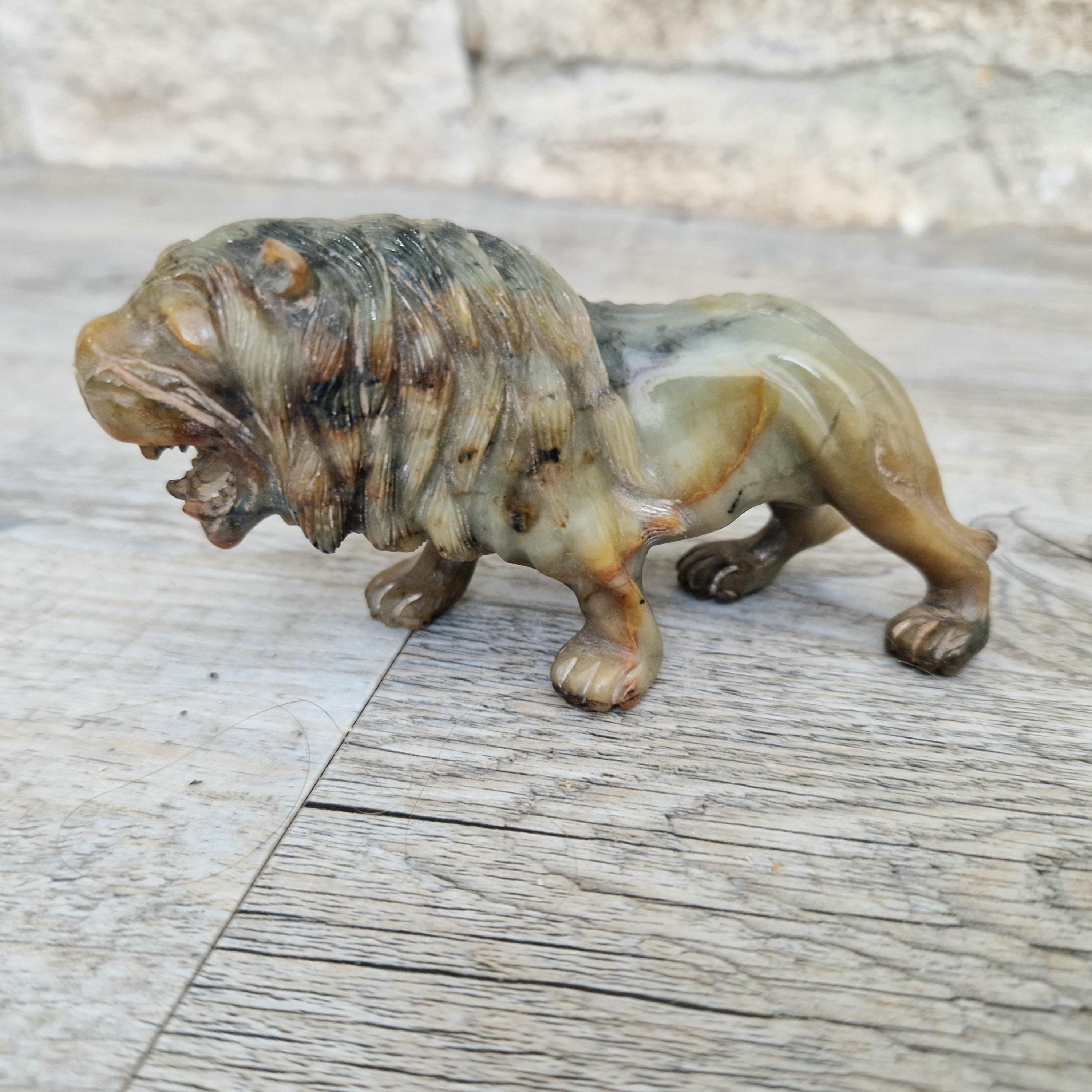 Vintage Fine Carved Jade Roaring Lion Sculpture Early 20th Century Ornament