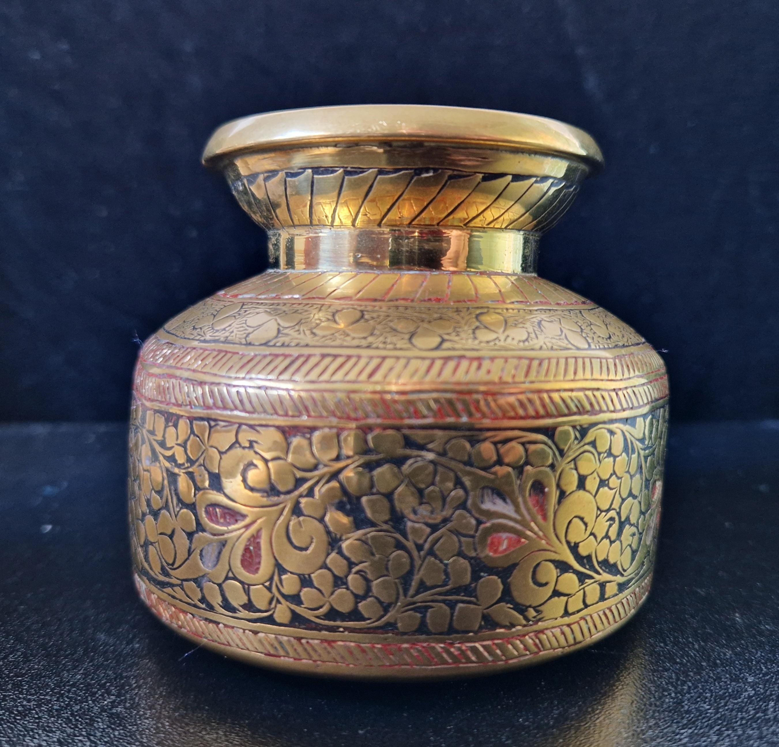 Vintage Indian 'Ganga-Jamuna' Kalash Decorative Work Lota Water Pot