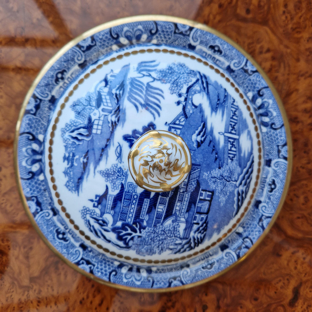 Davenport Blue & White Gilt Muffin Dish, England c.1870-1886