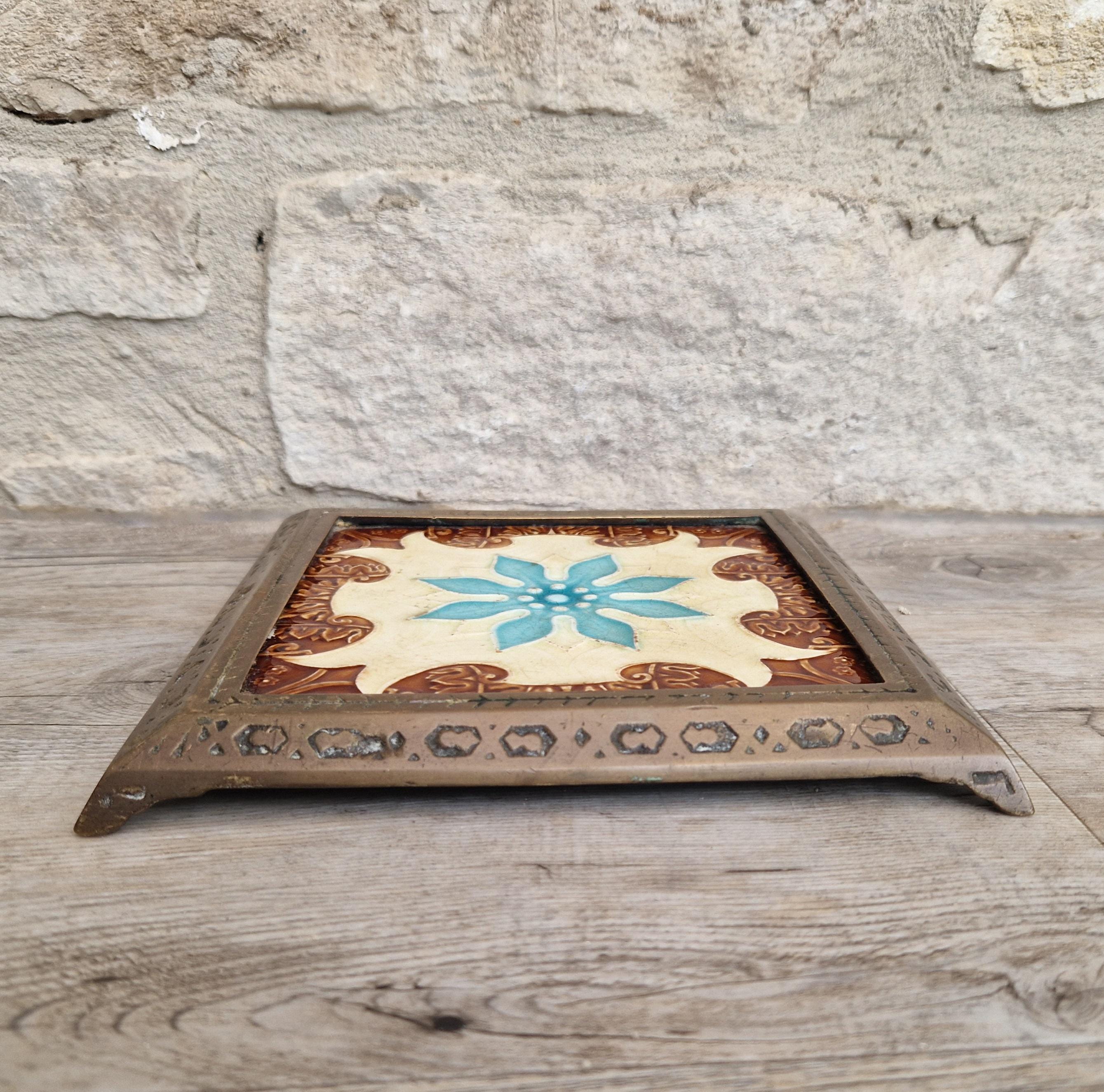 Victorian Majolica Tile Trivet, Floral Design, T & R Boote C1890