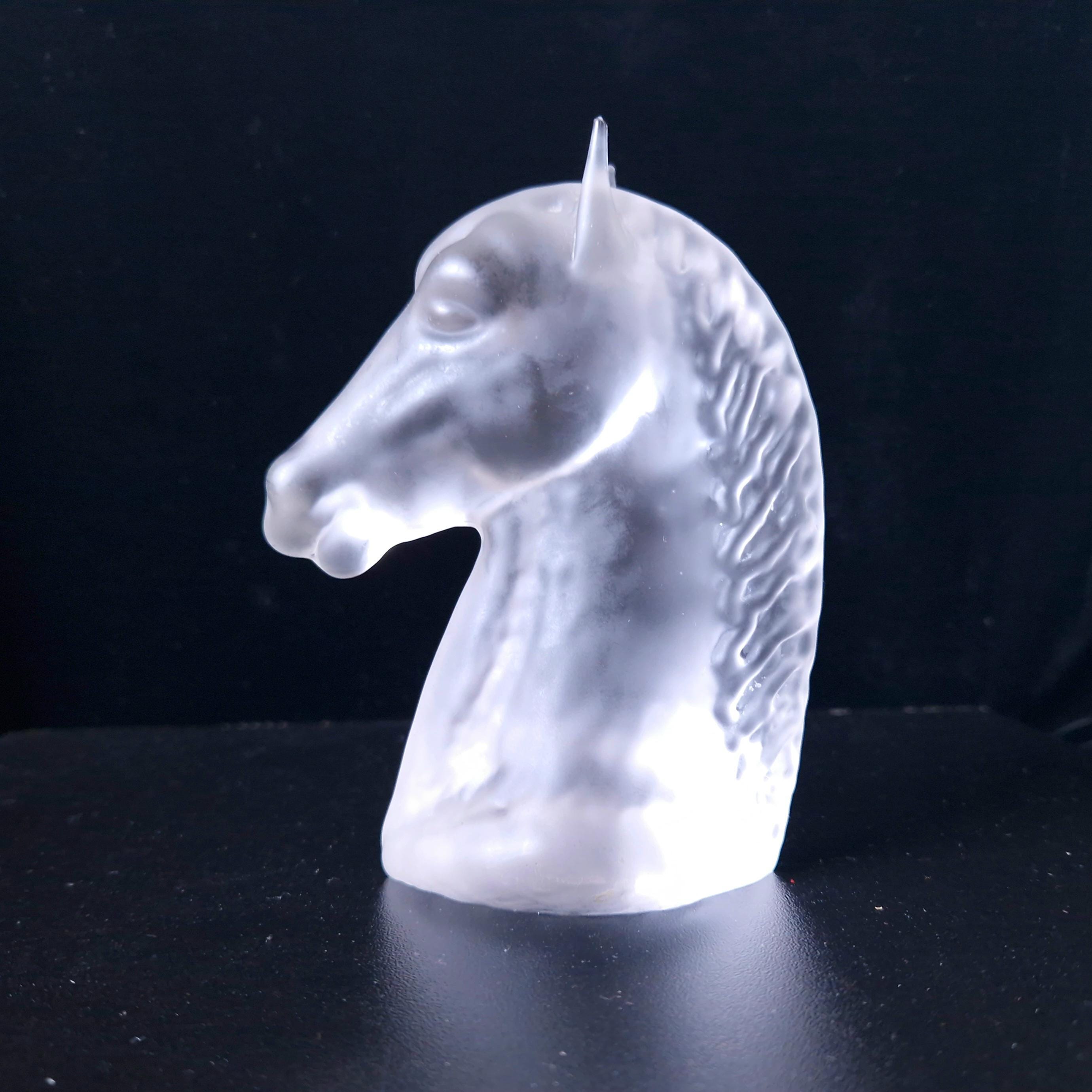 Vintage Frosted Glass Art Deco Style Horse Head Figure Paperweight 13cm