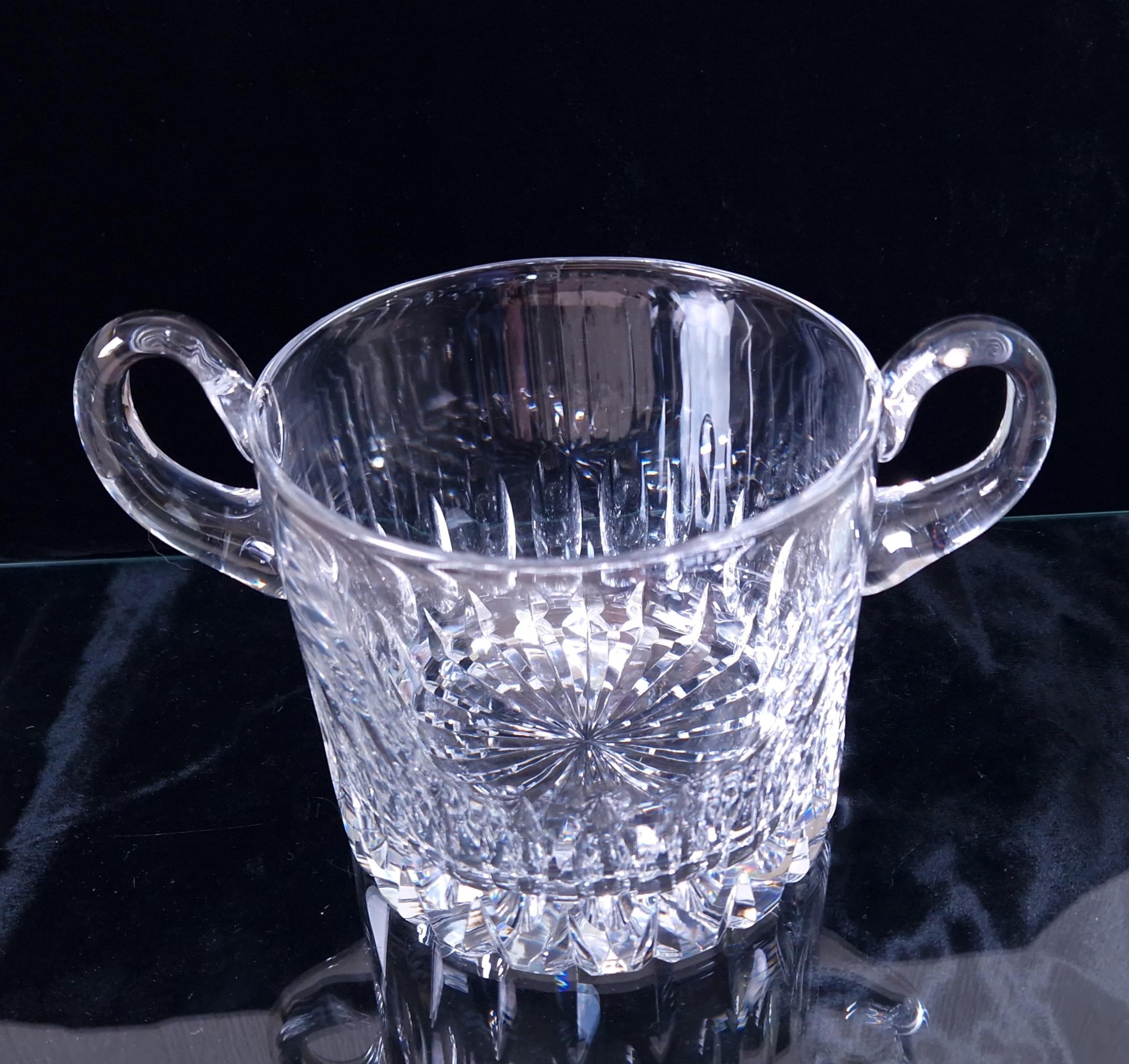 Fine Vintage Heavy Cut Crystal Glass Twin Handled Continental Champagne Ice Bucket