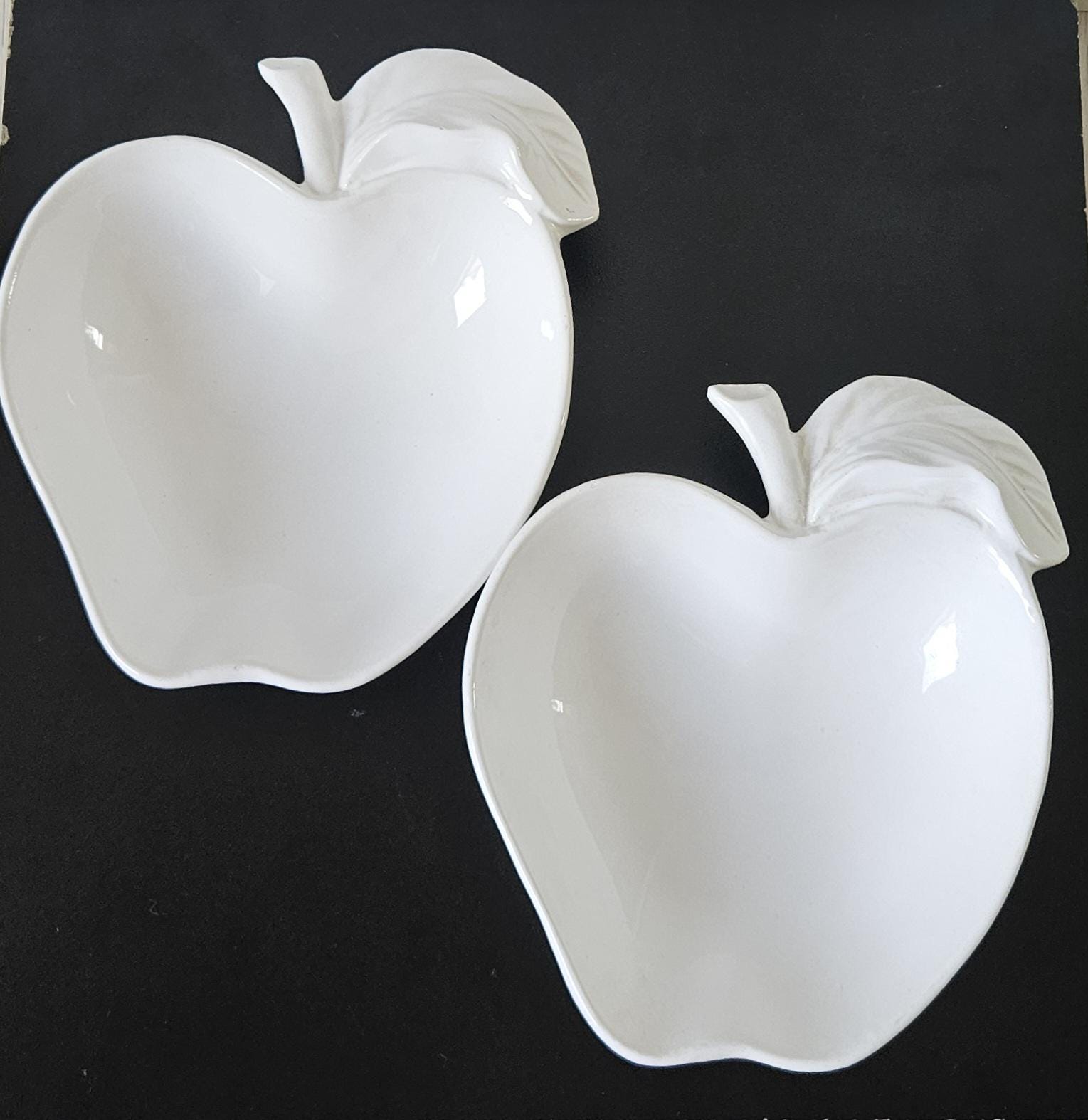 Vintage Pair White Apple Shaped Dishes Made in Italy 5" X 5.5"