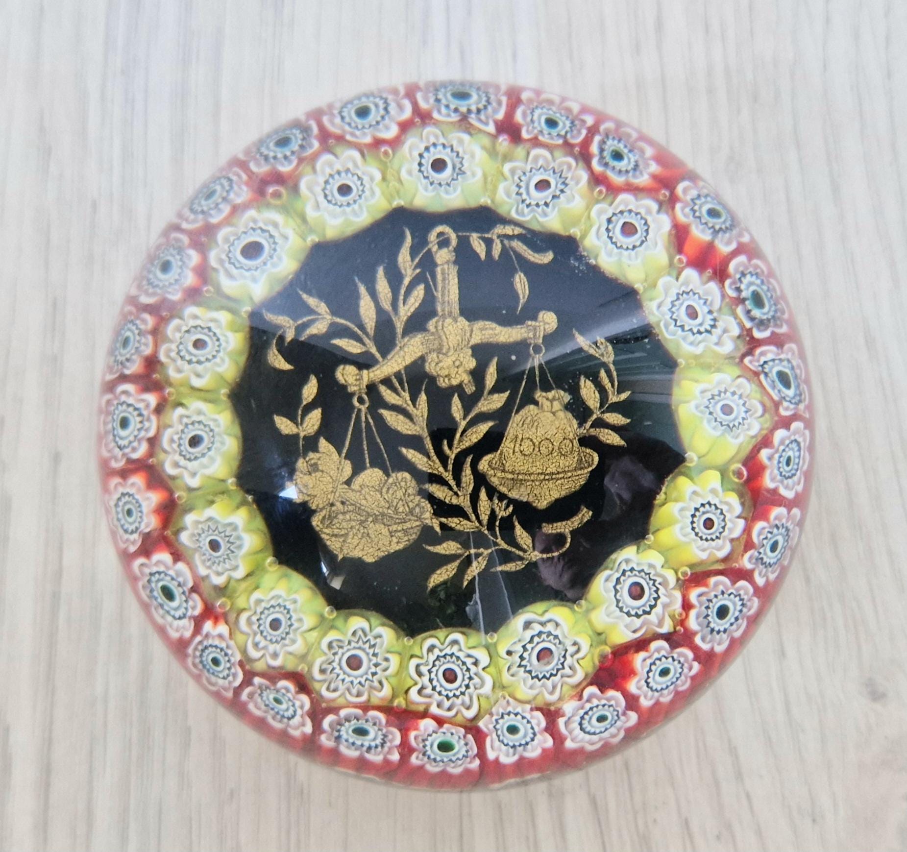 Libra Astrological Murano Art Glass Paperweight Ferro & Lazzarini 1980 Italy