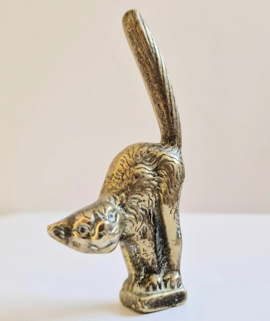 Small Heavy Solid Cast Brass Witch's Standing Cat Figure Ornament 8.5cm Possibly Pipe Tamper