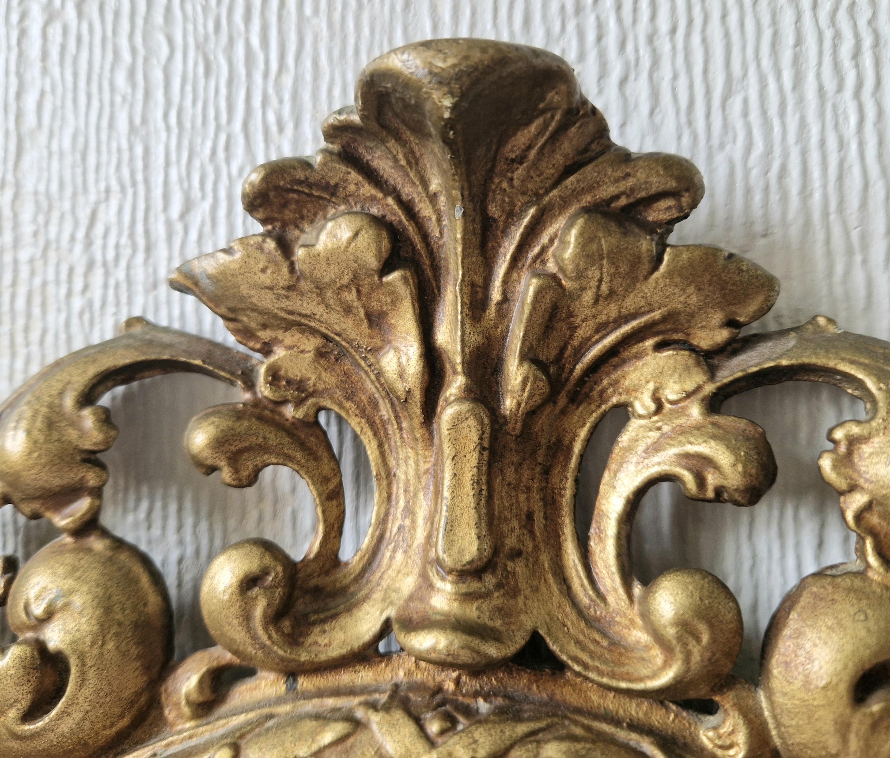 Vintage Heavy Gilt Cast Metal Ornate Rococo Oval Wall Mirror 47.5cm