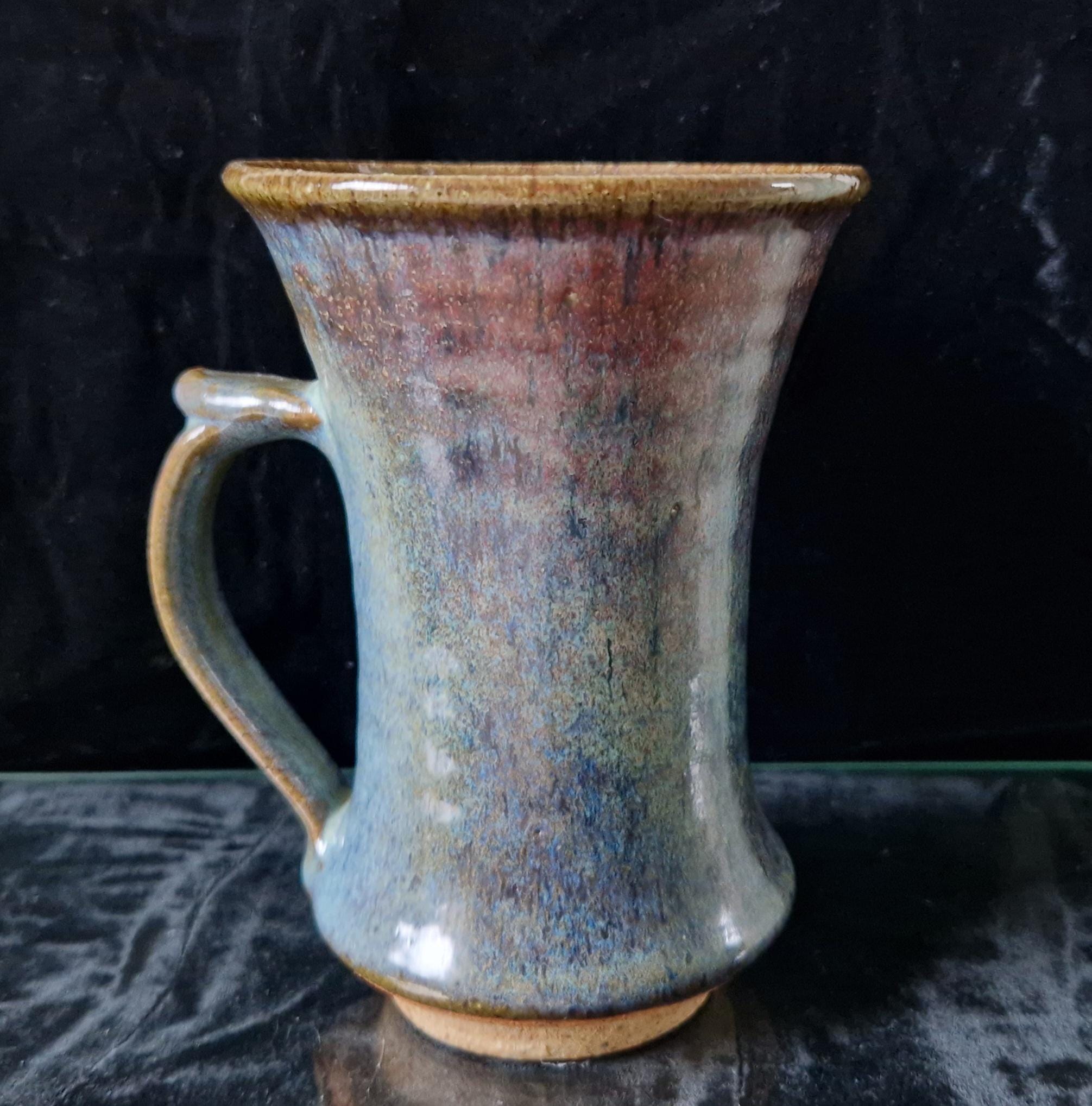 Midcentury Adrian Lewis Evans Flared Rim Multi-Colour Glaze Studio Pottery Stoneware Tall Tankard Signed