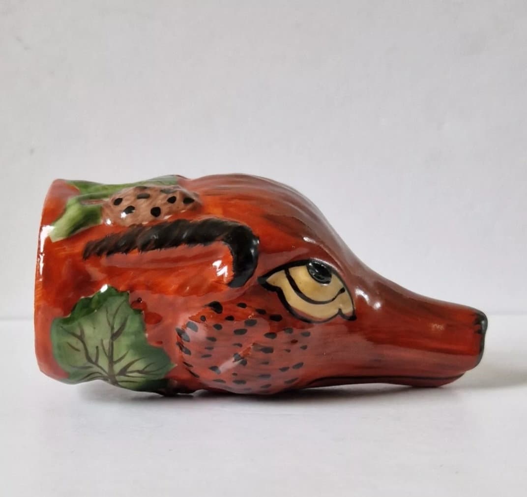 Aesop's Fables Ceramic Fox Head & Grapes Stirrup Cup Antique 19th Century Staffordshire Pottery Rare