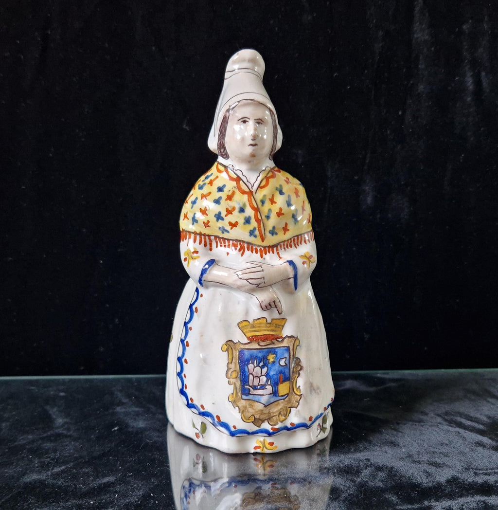 Vintage Faience Earthenware French Rouen 'Mer Sur Mer' Lady Ceramic Table Bell
