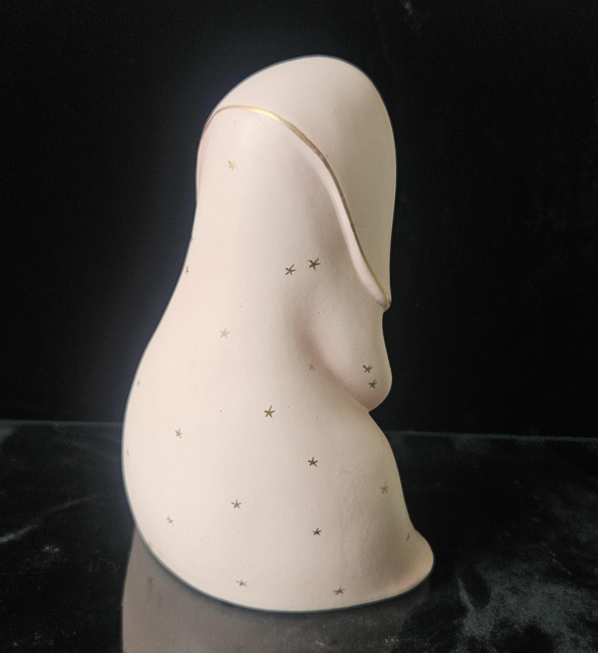 Vintage Virgin Mary Praying Madonna Figure Italian Porcelain Ornament Pink & Gold (17cm) Religous Gift